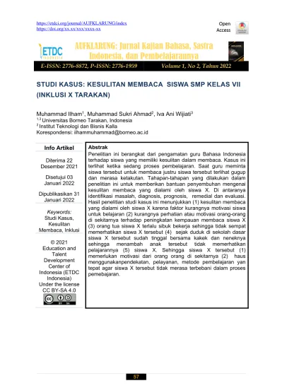 AUFKLARUNG: Jurnal Kajian Bahasa, Sastra Indonesia, Dan Pembelajarannya