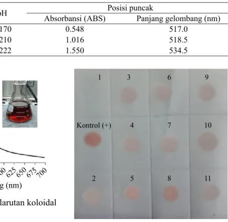 Tabel 1  Analisis UV-Vis larutan koloidal nanopartikel emas Konsentrasi HAuCl 4
