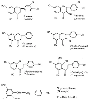 Fig. 1. Representatives of di!erent #avonoid classes. Notholaenic and isonotholaenic acid.