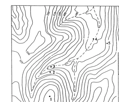 Fig. 1. Location of research site and dew stations. For station numbers see Table 1.