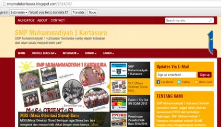 Gambar 1. Tampilan halaman Home website SMP Muhammadiyah 1 Kartasura yang lama
