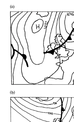 Fig. 3. a Surface chart for 12:00 GMT on 20 October 1993 rain event 3 . b Surface chart for 12:00 GMTŽ .Ž