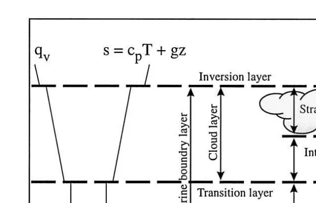 Fig. 4. Idealised thermodynamic profiles and the terminology of the marine boundary layer
