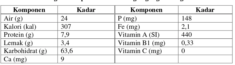 Tabel 2.1 Kandungan Komponen dalam 100 g Jagung Kuning Panen Baru 