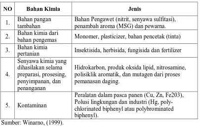 Tabel 4. Bahan Kimia yang Terdapat pada Bahan Pangan  