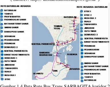 Gambar 1.4 Peta Rute Bus Trans SARBAGITA koridor 2  ( Sumber: http:// dishubinkom.baliprov.go.id  ) 
