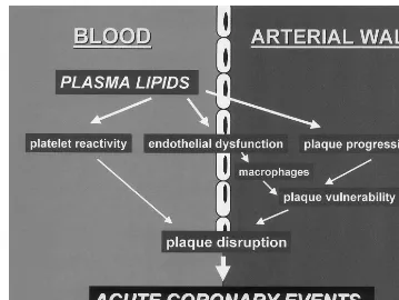 Fig. 5. Multiple effects of hyperlipidemia on blood and arterial wall. Implications for acute coronary events.
