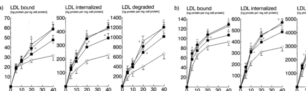 Fig. 6. Effect of liﬁbrol and lovastatin on the uptake and degradation of LDL in cultured cells