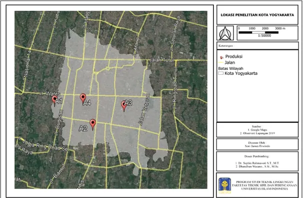 Gambar 4.2 Titik Lokasi Penambilan Limbah Industri Batik Daerah Istimewah  Yogyakarta  