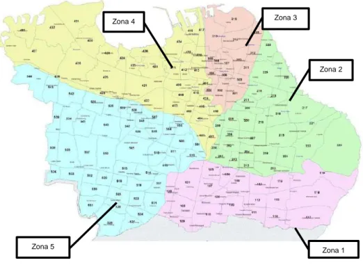 Gambar 3. 2 Peta Pembagian Zona dan Sub-zona PDAM Kota Surabaya  Sumber: RISPAM Tahun 2014-2035 