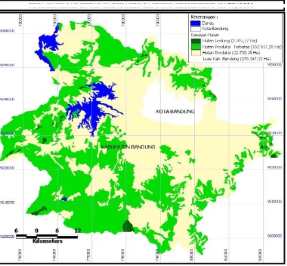Gambar 1. Peta Hasil Analisis Spasial Kawasan Hutan Kepmenhut SK 79/2001 diKabupaten Bandung dalam Format Perangkat Lunak Arcview