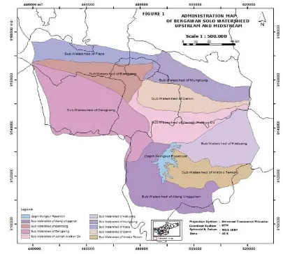 Figure 1. Administration Map of the Upstream and Midstream of Bengawan Solo Watershed
