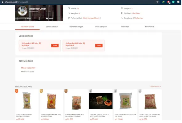 Gambar 2 Toko Shopee resmi mitra “Mina Food”  