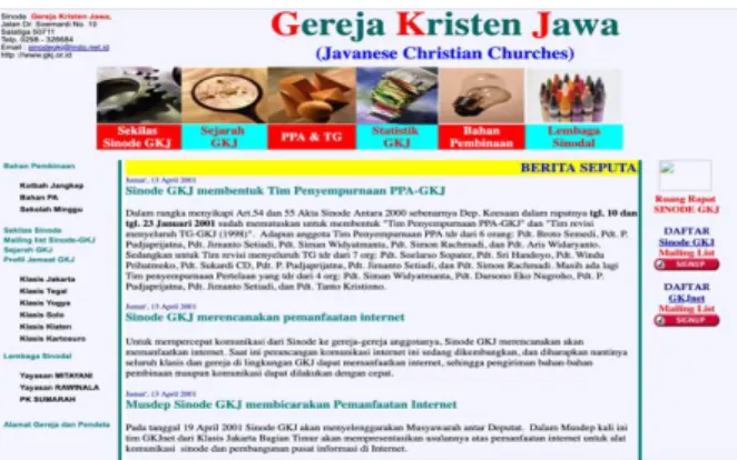 Gambar  1.  Halaman  Web  Sinode  GKJ  tahun  2001 