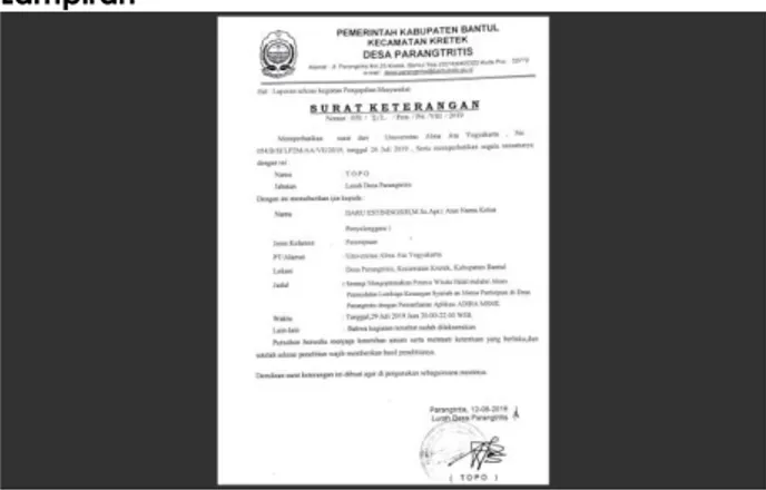 Gambar 8. Surat Keterangan Pelaksanaan  PKM dari Kelurahan Parangtritis 