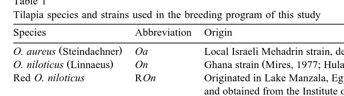 Table 1Tilapia species and strains used in the breeding program of this study