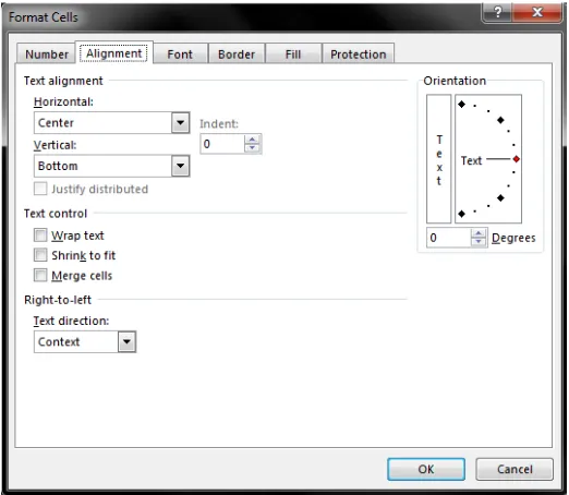 Gambar 2.2 Kotak Dialog Format Cells Tab Alignment 