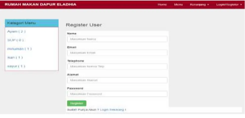 Gambar 7. Register User  d. Data Pesanan 