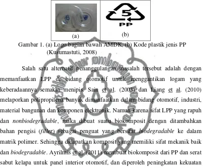 Gambar 1. (a) Logo bagian bawah AMDK, (b) Kode plastik jenis PP   