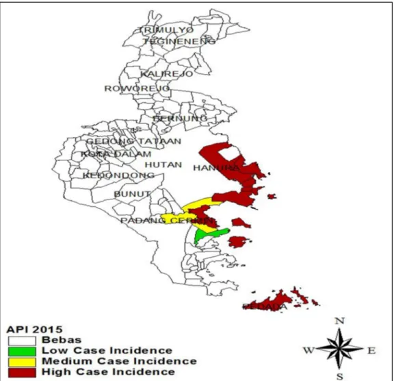 Gambar  4.  Peta  Stratifikasi  Desa  Endemis  Malaria  di  Kabupaten  Pesawaran  Tahun 2015 