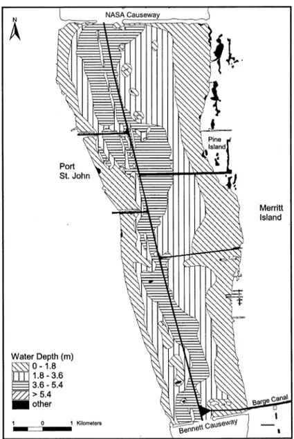 Fig. 4. Water depth ranges (m) in Shellfish Harvesting Area (SHA) C of the Indian River lagoon, Florida.