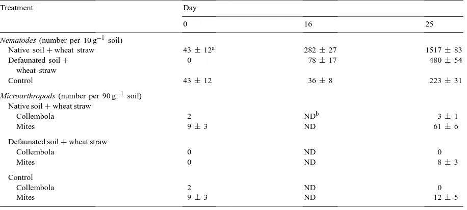 Table 2Abundance of soil micro- and mesofauna during decomposition of alfalfa meal and starch in a soddy-podzolic soil