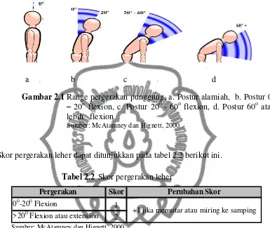 Gambar 2.1 Range pergerakan punggung, a. Postur alamiah,  b. Postur 0o oo oo