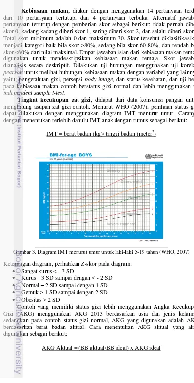 Gambar 3. Diagram IMT menurut umur untuk laki-laki 5-19 tahun (WHO, 2007) 