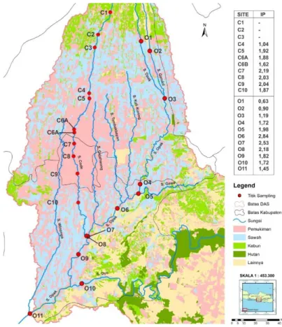 Gambar 4.9.Peta Peta Hasil Status Mutu Air (Metode Indeks Pencemaran) di Sungai  Opak dan Code, Yogyakarta 
