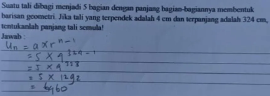 Gambar 8. Jawaban Siswa-1 Soal Pemecahan Masalah Deret Geometri 