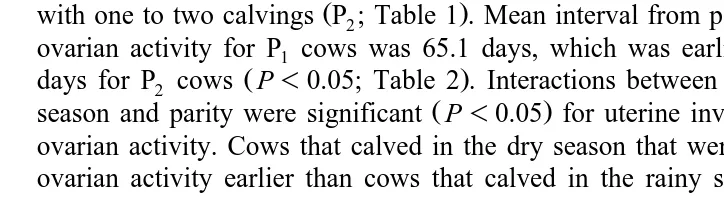 Table 2Intervals from calving to manual detection of uterine involution and resumption of cyclic ovarian activity