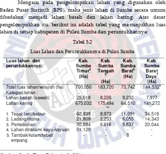 Tabel 5.2 Luas Lahan dan Peruntukkannya di Pulau Sumba  