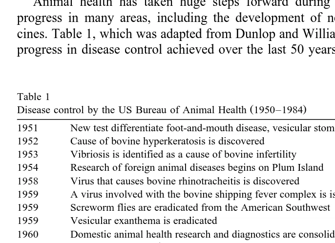 Table 1Disease control by the US Bureau of Animal Health 1950–1984
