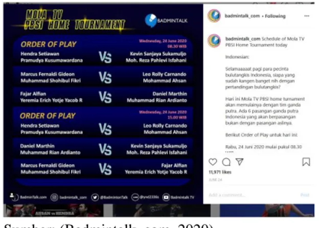 Gambar 1: Jadwal Siaran Mola TV PBSI Home  Tournament 2020 