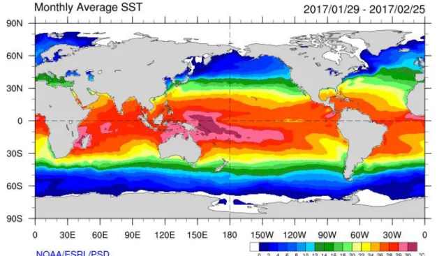 Gambar 2.4 Analisis Suhu muka laut Februari 2017  Sumber: www.esrl.noaa.gov  