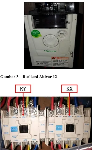 Gambar 4.  Realisasi  kontaktor  penghubung  dengan  konveyor B dan konveyor C 