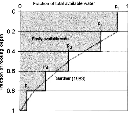 Fig. 2. Schematic representation of depth dependent soil waterdepletion fractions.