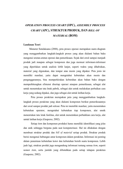 Operation Process Chart Opc Assembly Process Chart Apc Struktur Produk Dan Bill Of 5896