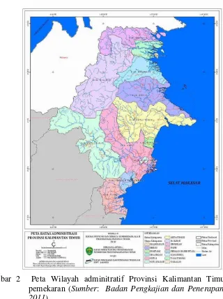 Gambar 2  Peta Wilayah adminitratif Provinsi Kalimantan Timur sebelum 