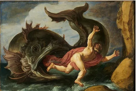 Gambar 2.3: Yunus dan ikan besar.  Karya Pieter Lastman. Domain publik. 