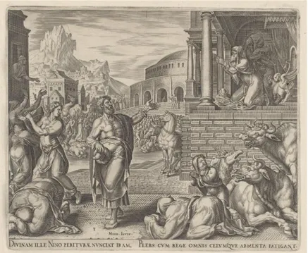 Gambar 2.4: Bangsa Niniwe bertobat setelah mendengar ajaran Yunus.  Lukisan oleh Marteen van Hemskeerck (1566)