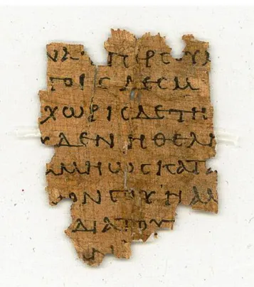 Gambar 3.2: Potongan Papirus dari Kitab Filemon. Ditulis sekitar tahun 250 M.  Domain Publik 