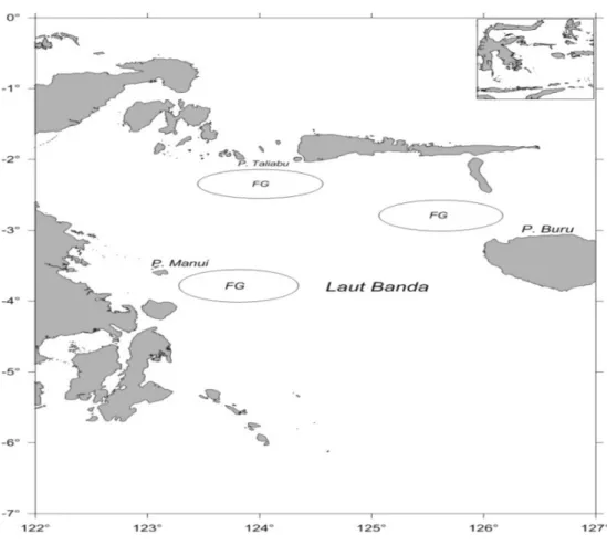 Gambar 2. Daerah penangkapan pancing tonda di Laut Banda. Figure 2. Troll line fishing ground in the Banda Sea.