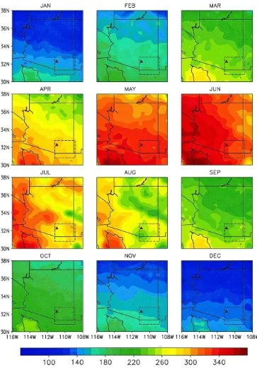 Fig. 1. Two-year monthly mean global irradiance at the surface over Arizona, United States and N