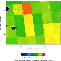 Fig. 7. The retrieved roughness length (in m) using 1-km2 IGBP land cover and fv. The LAI used is the Myneni et al