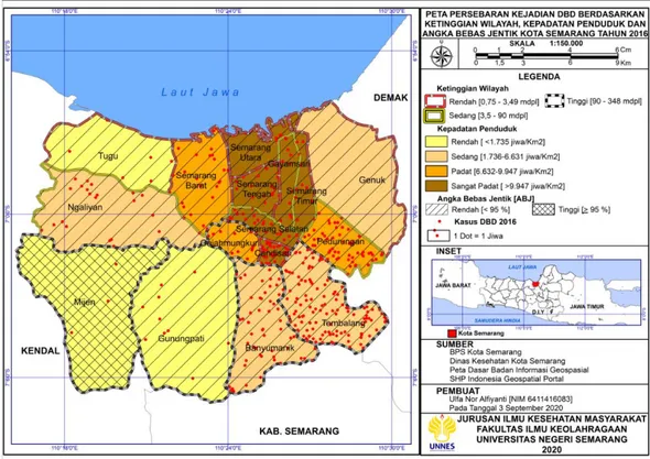 Gambar 2 Peta overlay persebaran kejadian DBD di Kota Semarang tahun 2016 