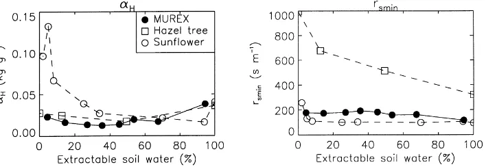 Fig. 5. The response to soil water stress of plants following a defensive strategy, using the A–gs model