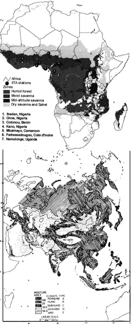 Fig. 1. The arid, sub-humid and humid zones of Africa and Asia.