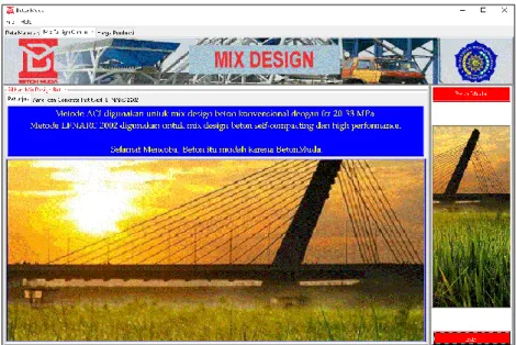 Gambar 3.7 Tampilan menu mix design program BetonMuda 