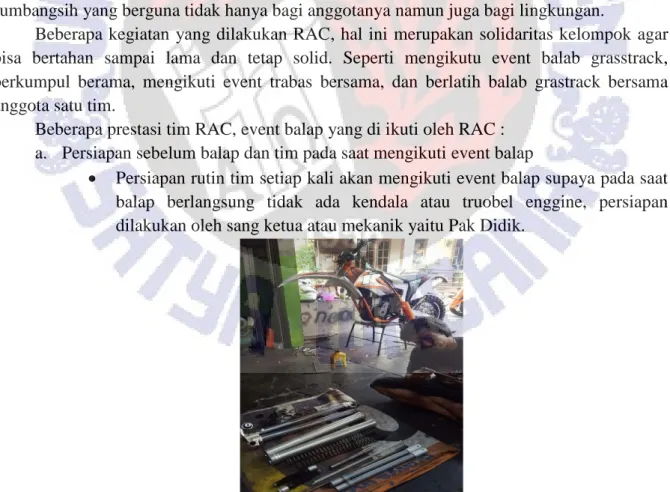 Gambar 3 saat mekanik RAC melakukan pengecekan motor sebelum event  Sumber: Dokumen Racing Auto Club Salatiga 